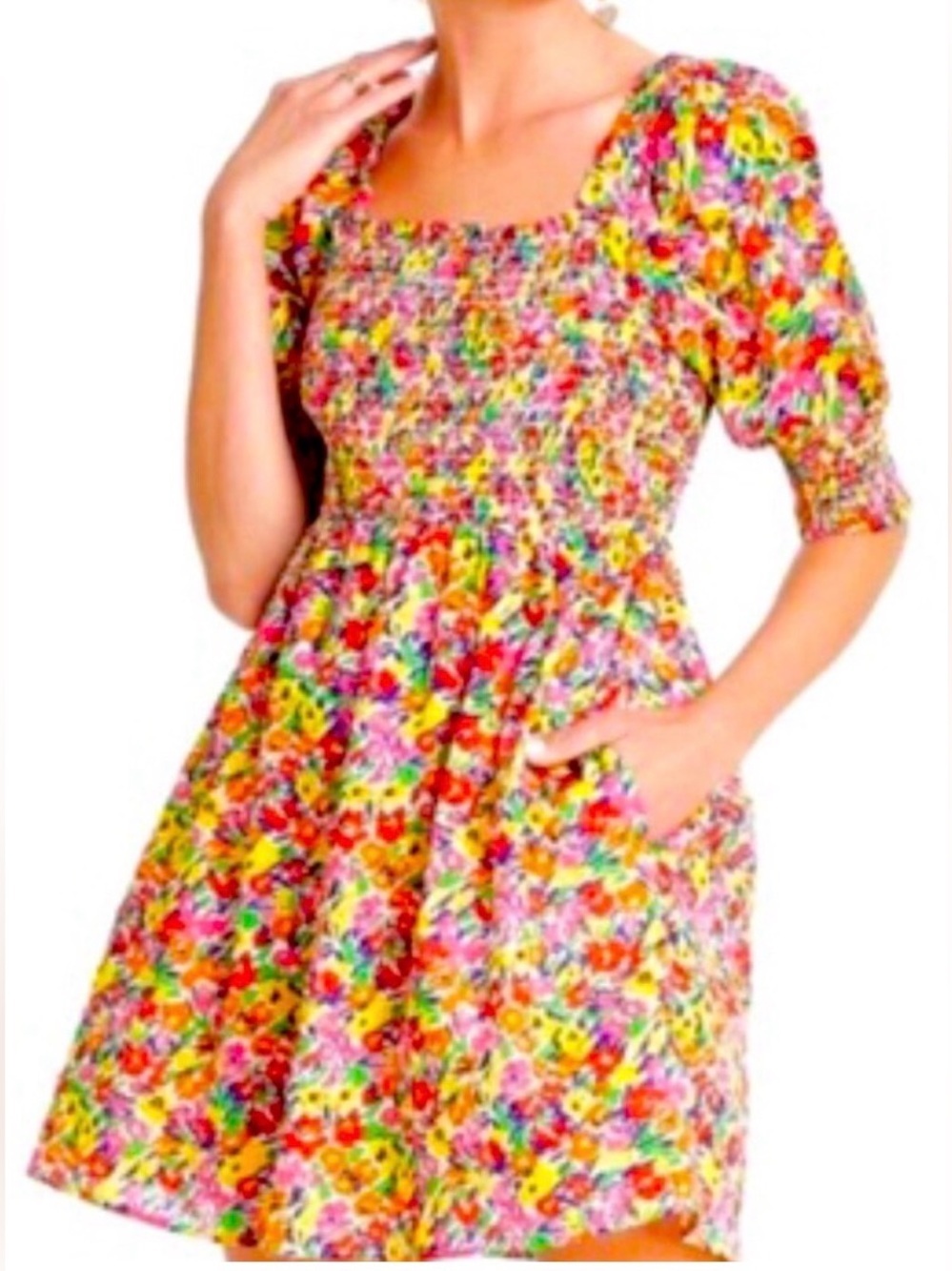 RIXO for Target Floral Puff Sleeve Smocked Bodice Mini Dress Size M